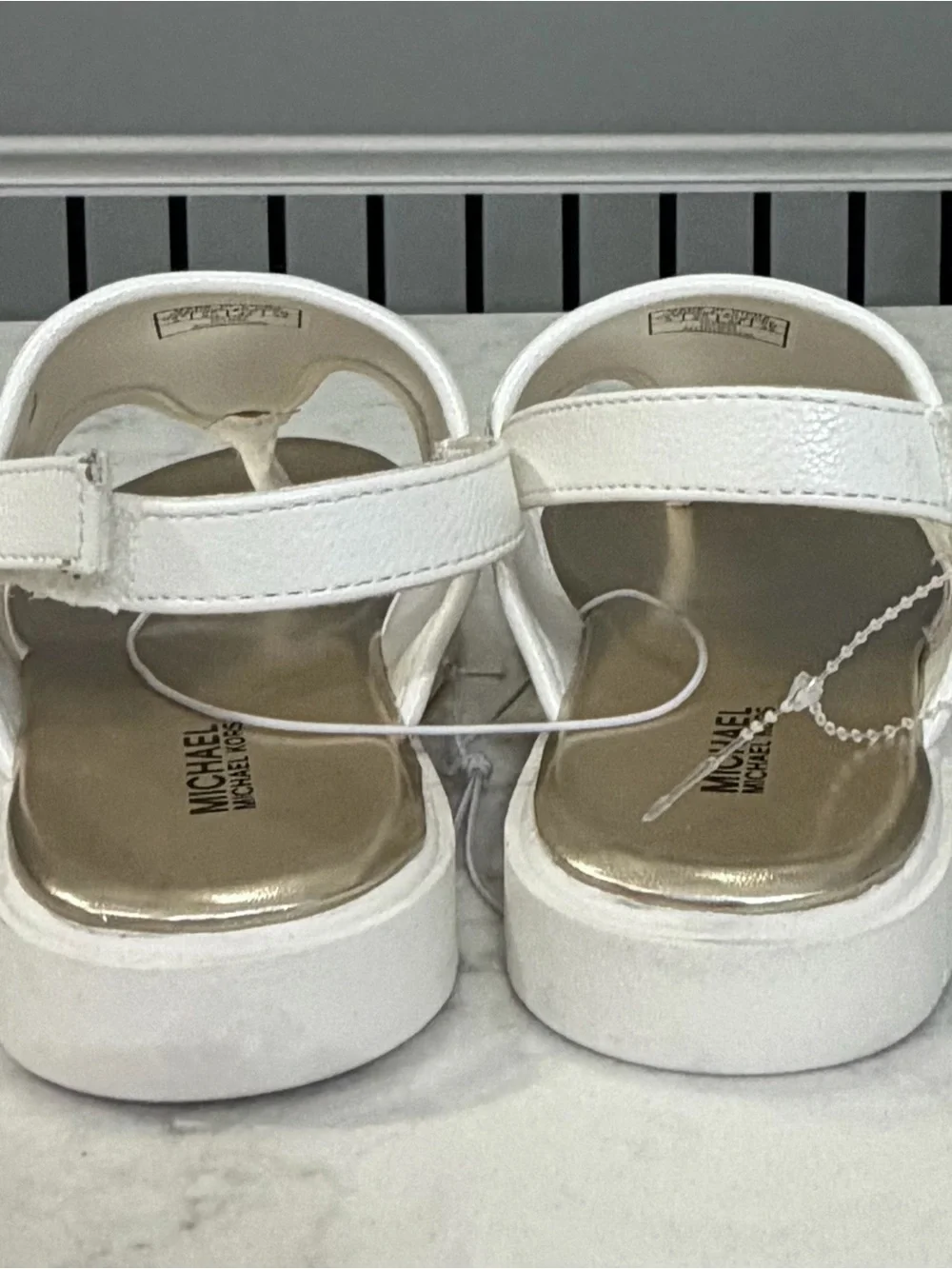 Michael Kors White Perforated Thong Sandals with Gold Footbed